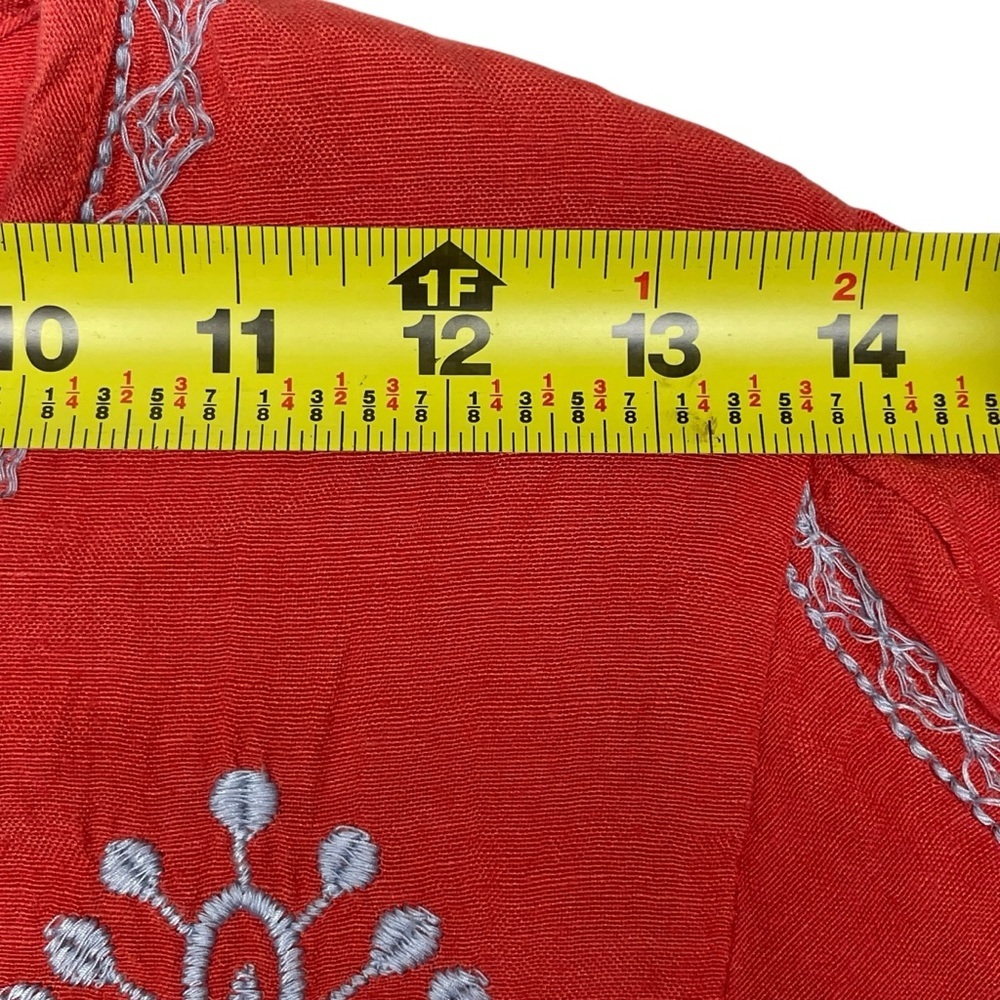 ONLY Linen Blend Boho Long Sleeve Embroidered Peasant Red Top Blouse Size XS - Picture 10 of 14
